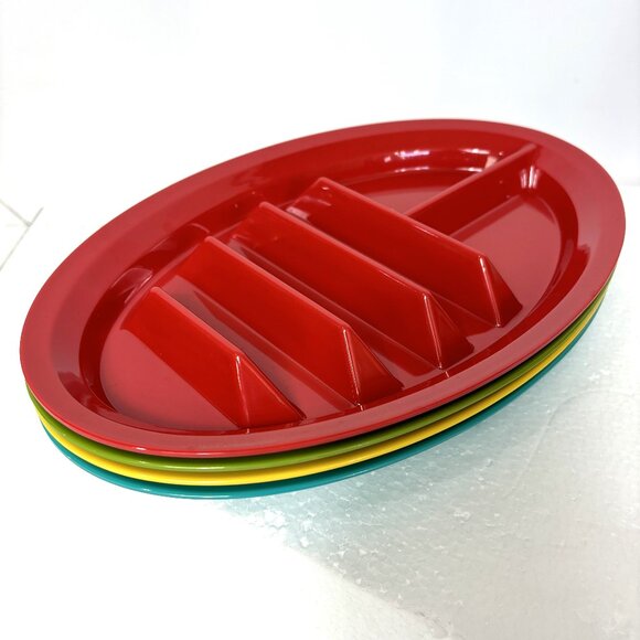 Taco Fiesta Color Oval Strong Plastic Party Picnic  Plates Set of 4 - Picture 1 of 9